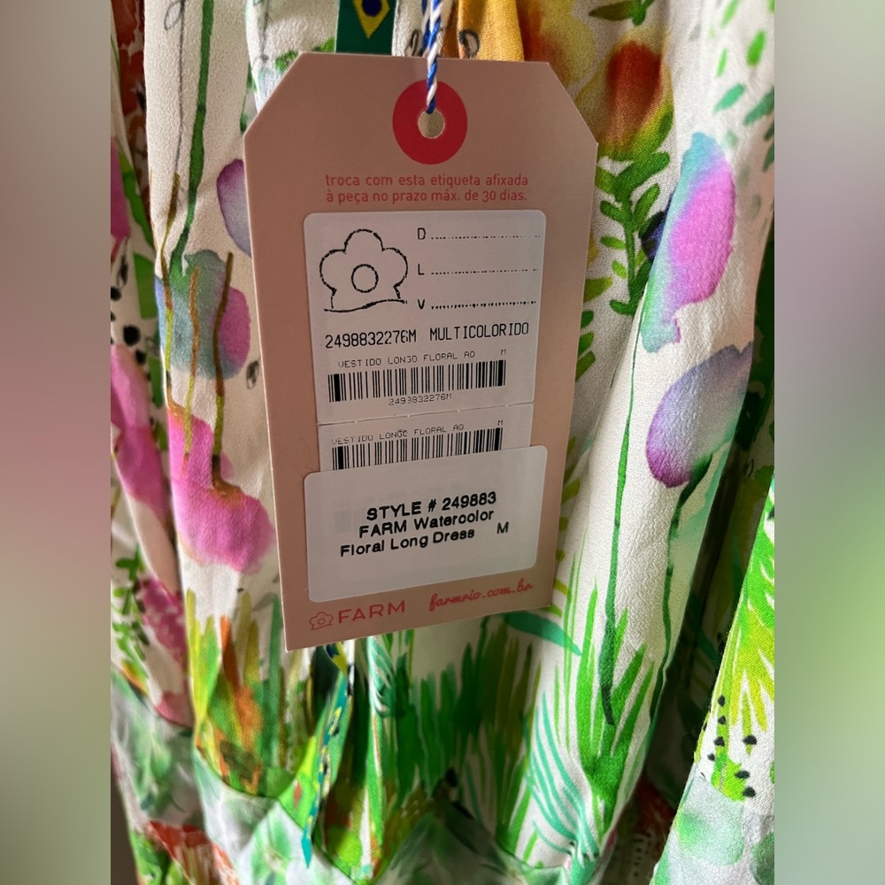 NEW: Farm Rio Halter crochet watercolor floral maxi dress size M - Picture 4 of 8